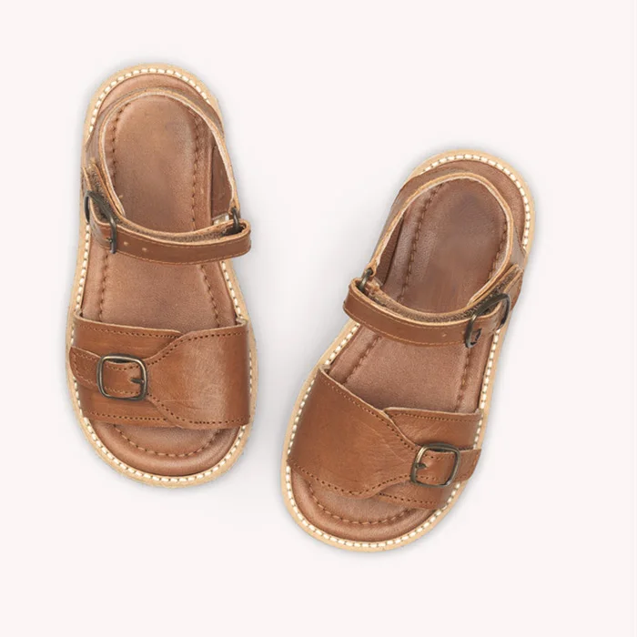 

hard sole summer children tan leather comfortable beach baby plain kids sandals shoes