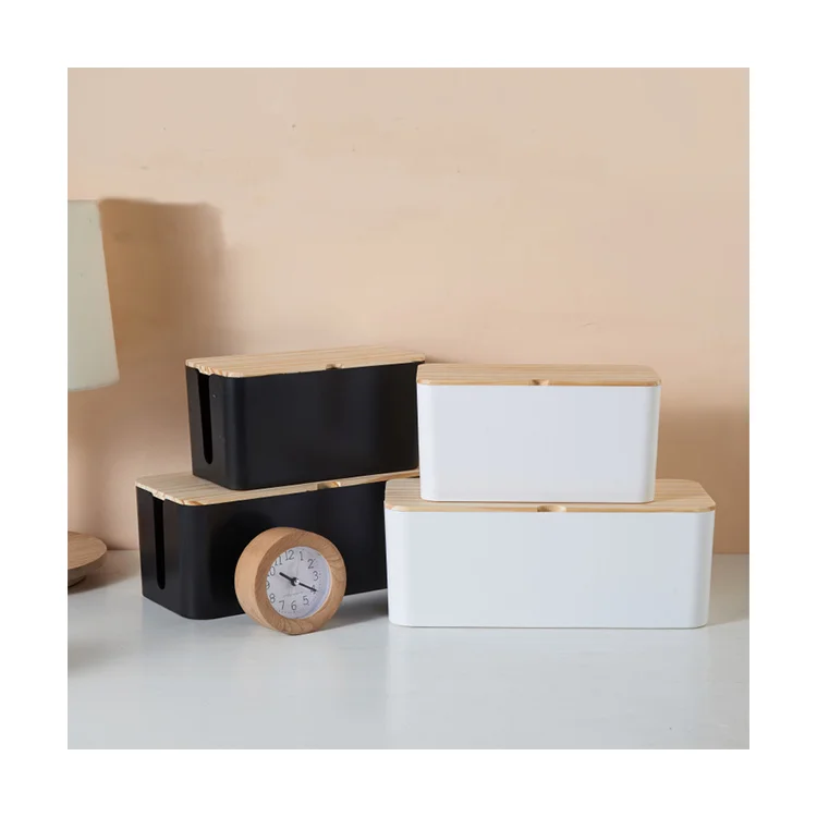 

Household Necessities 3 Sizes Plastic Wire Storage Box Power Line Cable Organizer Box With Cover, White and black