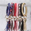 Large Circle Keyring Leather Tassel Bracelet leopard print Wrist Round Key Chain Bangle for Women Girls