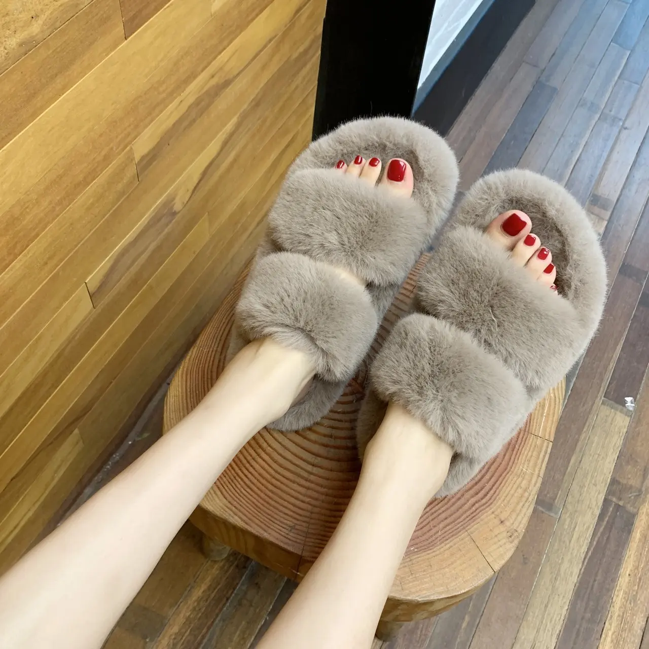 

Custom Fashion Warm Fluffy Furry Autumn Spring Jelly Fur Slides Slippers for Women, As pic