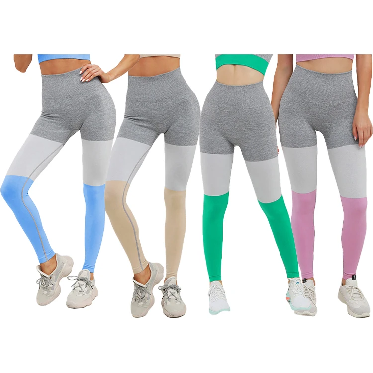 

Hot Sale Fashion High Quality Color Block Breathable Quick Dry Workout Yoga Fitness Sports Knitted Seamless Leggings