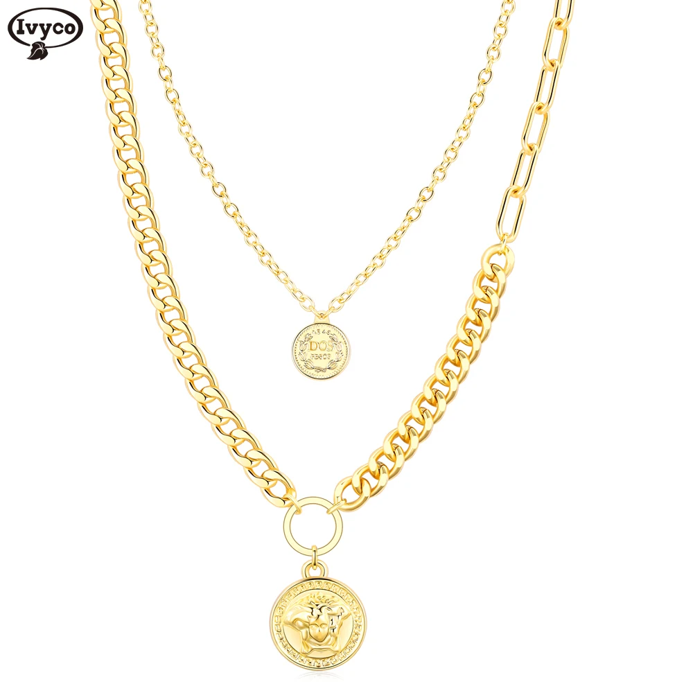 

18k gold plated stainless steel charm bead ball chain baroque retro cold wind queen necklace jewelry gold plated jewerly