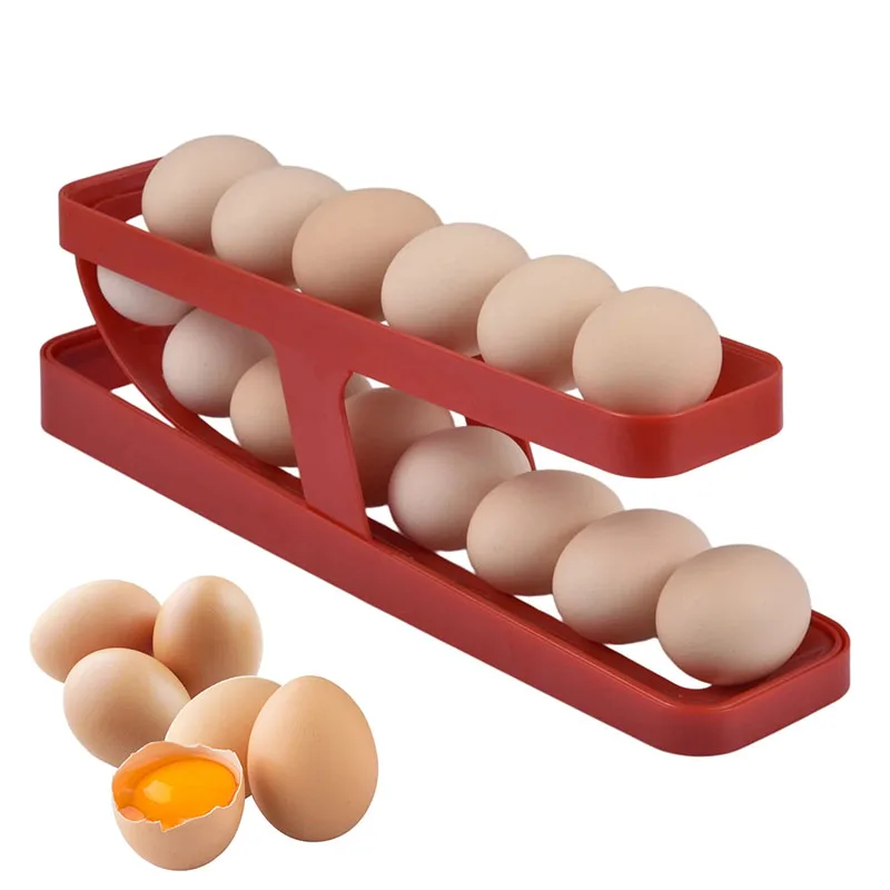 

Perfect Kitchen Automatic Rolling Egg Holder Egg Container Organizer For Refrigerator