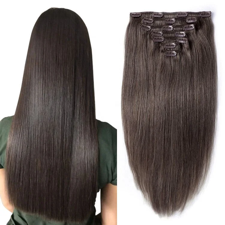 

100% Russian Human Remy Clip On Hair Extensions Wholesale Natural Seamless Indian Clip In Hair Extension