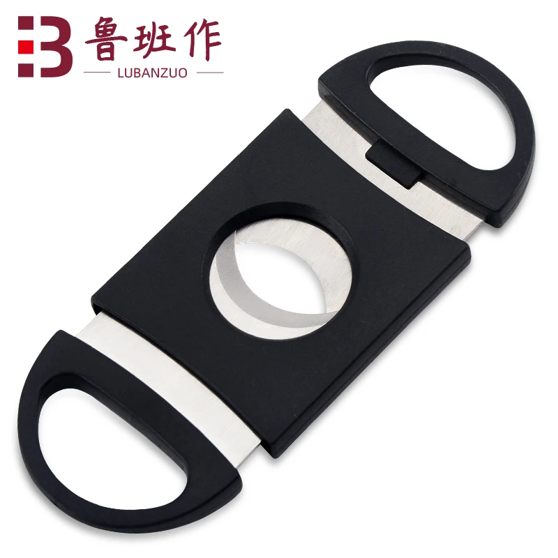 

Hot black handmade metal laser mini portable dual blade blade abs plastic cigar cutter