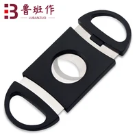 

Hot black handmade metal laser mini portable dual blade cutter blade abs plastic luxury cigar cutter