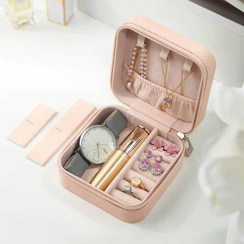 

Luxury Mini Jewelry Box Storage Travel PU Leather Earrings Jewelry Organizer Boxes, Pink, black, white,blue