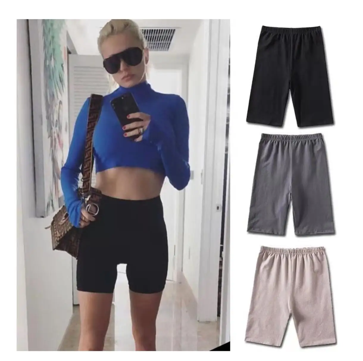 

knitted solid black pink white workout biker shorts cotton spandex polyester high waist biker short yoga sports shorts woman gym