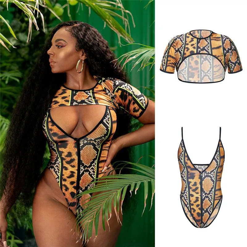 

Sexy Leopard Grain Joint Swimsuit Stripe 5XL African Latin American Printed Split Swimwear