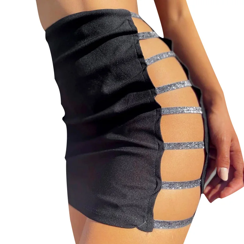 

Women's 2022 Spring and Summer New Solid Color Side Hollow Sexy High Waist Bag Hip Miniskirt Women