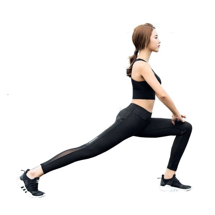 

High Waist Lift Hip Women Nine Points Mesh Pants Sexy Wear Running Stretch Sports Pants