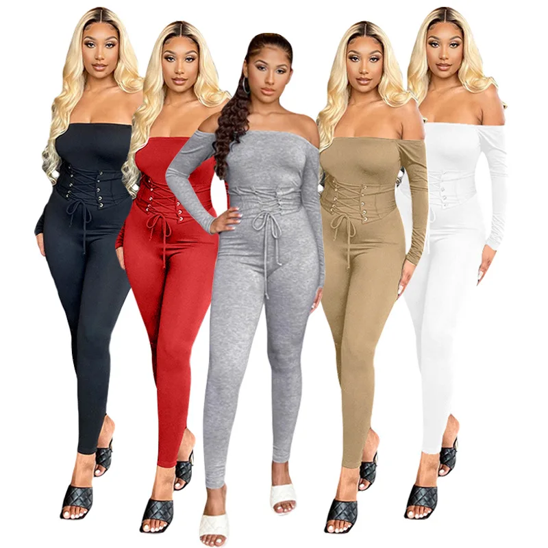 

Custom logo casual Solid color sexy slim long sleeve jumpsuit women romper sexy jumpsuits club wear Tight High Waist Jumpsuit, Picture shows