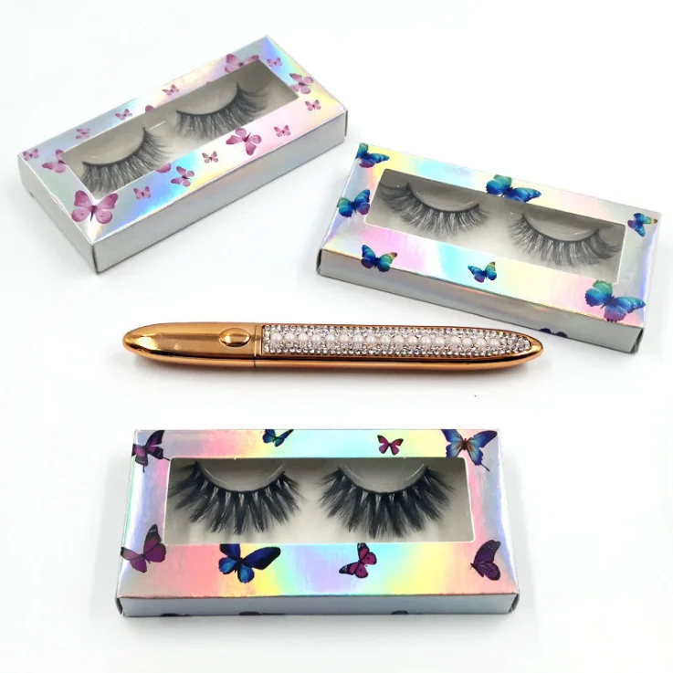 

Wholesale hand made lashes in stock 3d fluffy fiber eyelashes 3d faux mink eyelashes bulk with custom packaging box, Black color