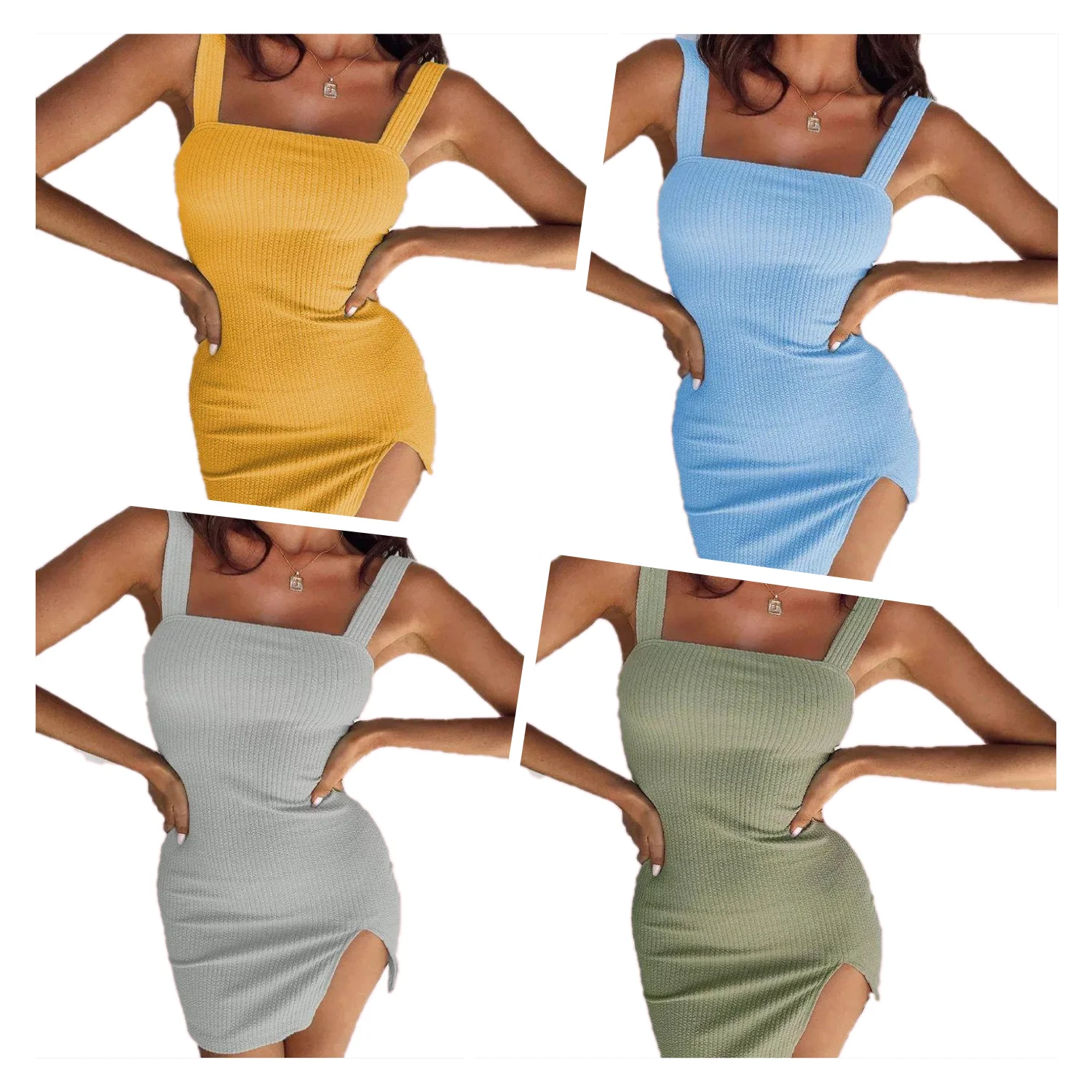 

New pure color slim sexy snake pattern slit vest dress