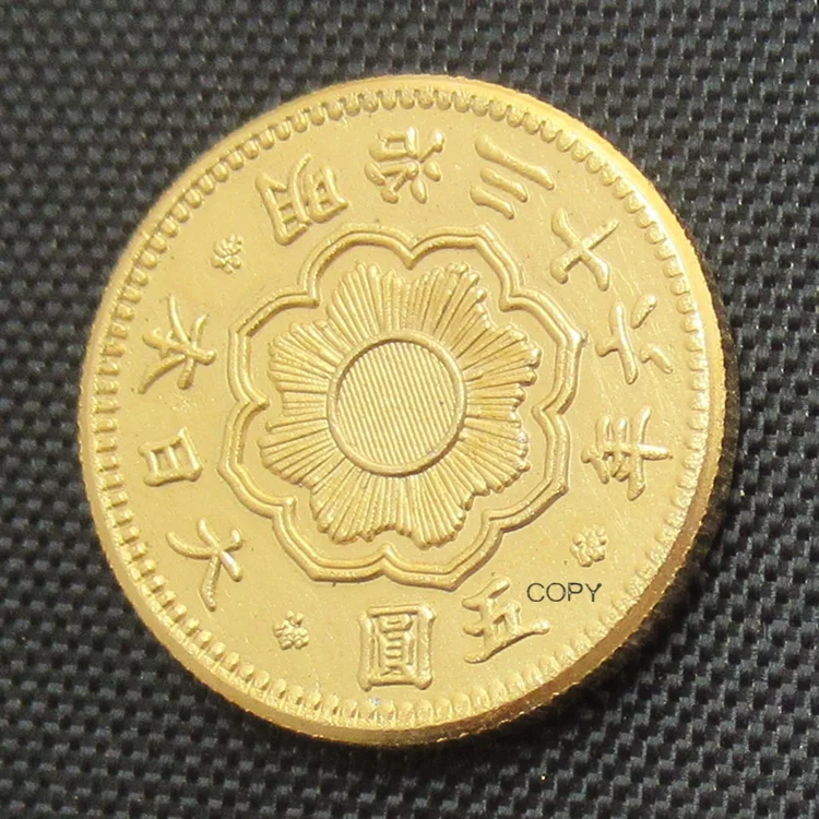 

JP(13) Reproduction Gold-Plated Asia Japan 5 Yen Meiji 36 Year Coin Custom Decorative Metal Coins