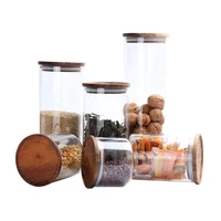 

BPA Free High Borosilicate Glass Cookies Jar with Wooden Lid Airtight Canisters for Bulk Food Storage