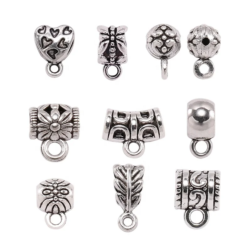 

20pcs/lot Antique Silver Clip Bail Beads Pendant Clasp Necklace Connector Bail Beads For Diy Jewelry Making Bracelet Accessories