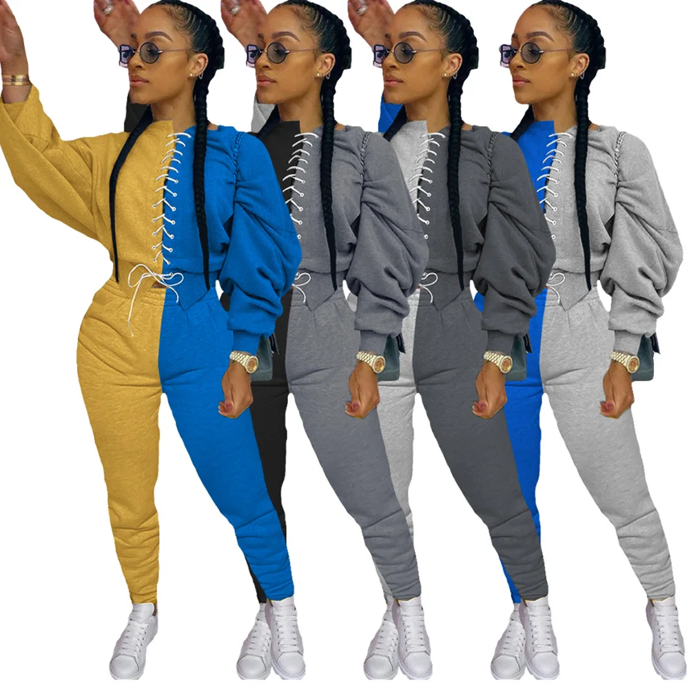 

custom logo edosir 2021 night club casual long sleeve lace up lucky label women winter trending two piece set