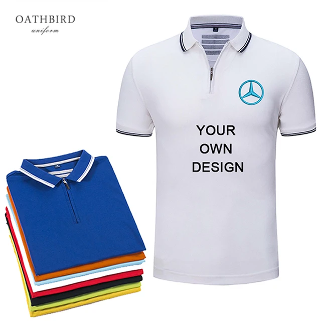 

custom embroidered logo polo shirt for office uniform with your own logo zipper polo design, 8 colors