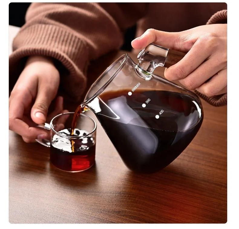 High Borosilicate Glass Coffee Pour Over Glass Coffee Sever Set With Wooden Handle