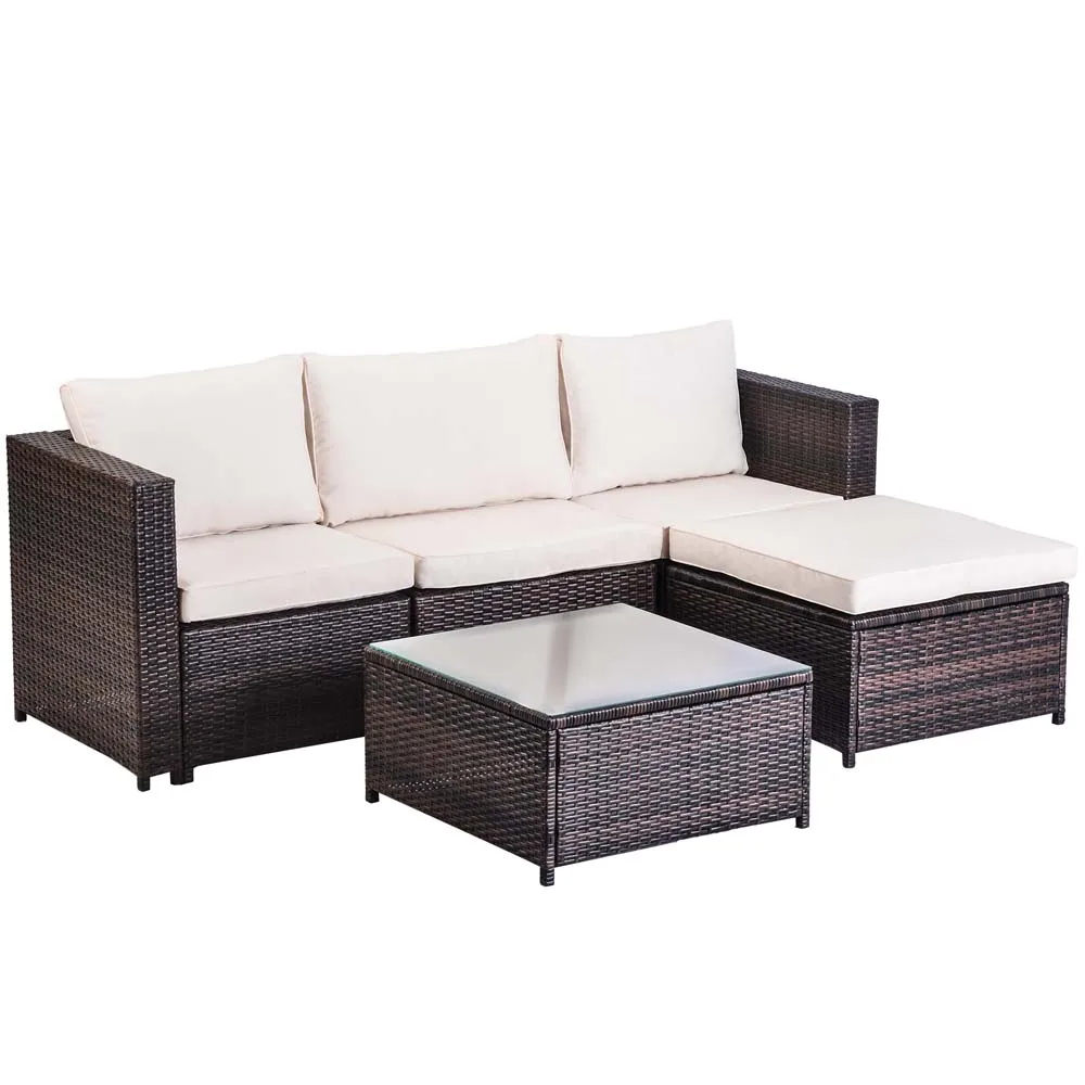 

Outdoor Sectional Sofa Beige Rattan Upholstered Sofa Set With Glass Table, Optional