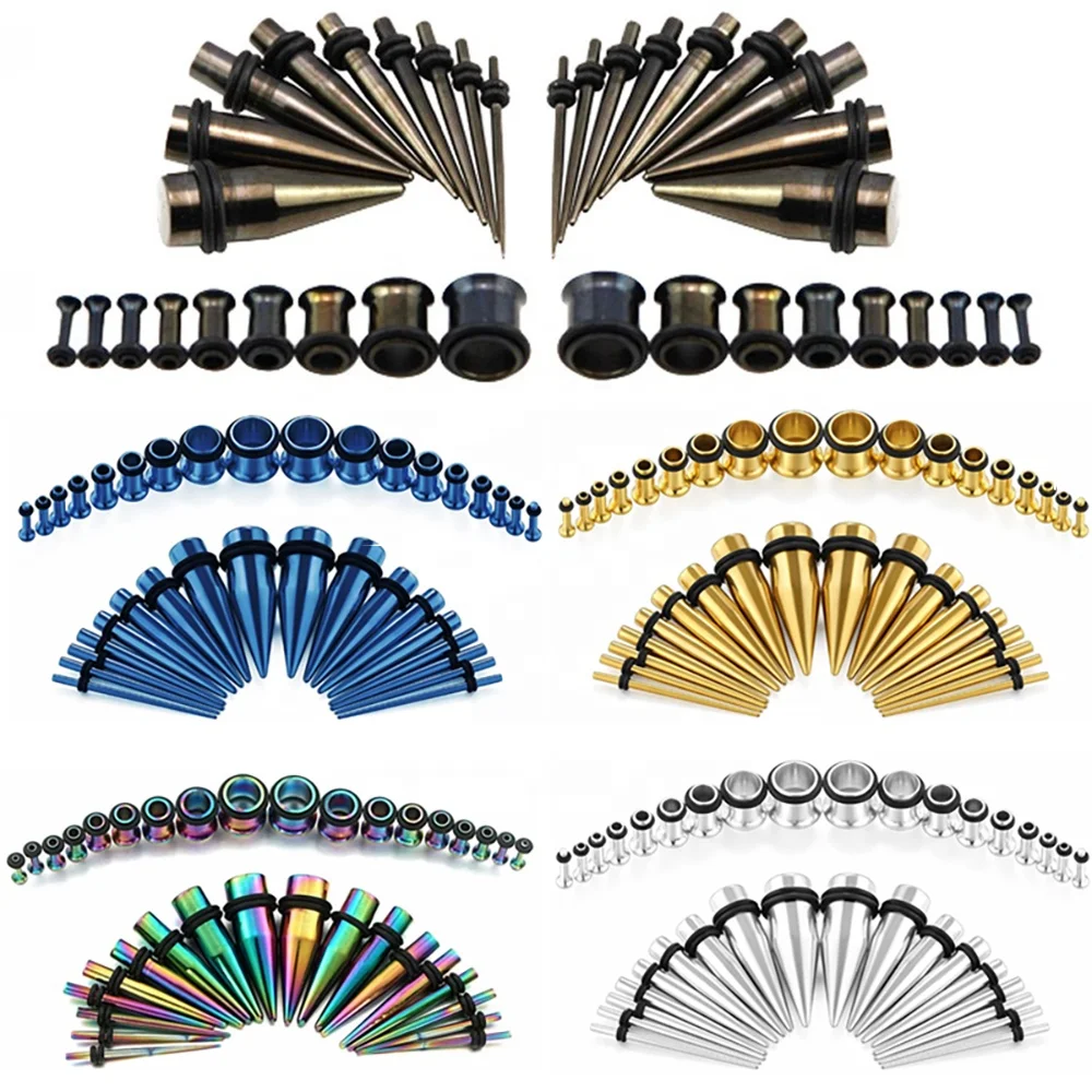 

36PCS/Set Ear Gauges Stretching Kit 14G-00G Stainless Steel Single Flare Ear Plugs Tunnels Flesh Tapers Stretcher Taper Set