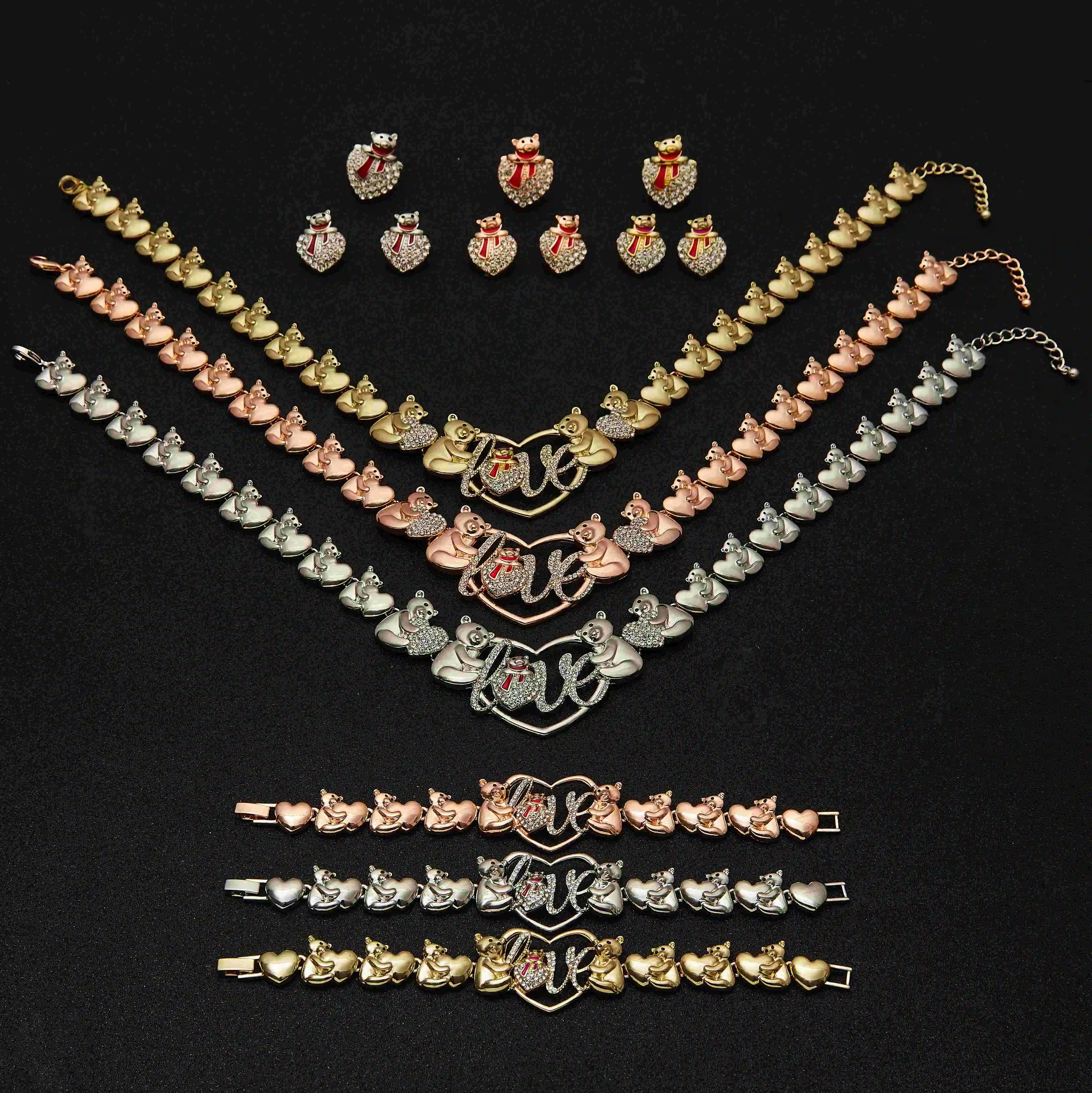 

2021 African traditional bride wedding jewelry african gold plated jewelry set, Multi color