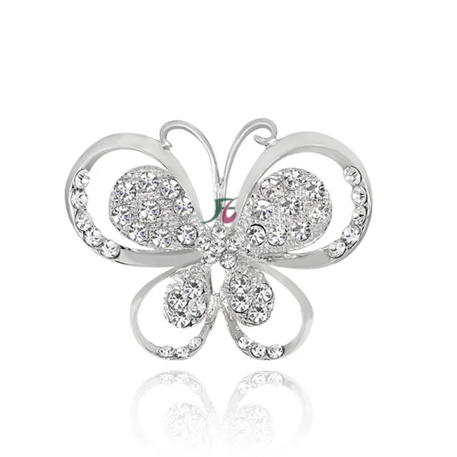 

Manufacture Wholesale For 2020 New Arrival Silver Butterfly Brooch And Clear Rhinestone Brooch For Wedding & Invitations, Picture shows or customize