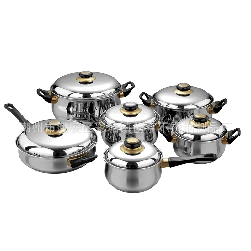 

12 pcs kitchen ware cooking pot stainless steel non stick masterclass premium cookware sets, At picture