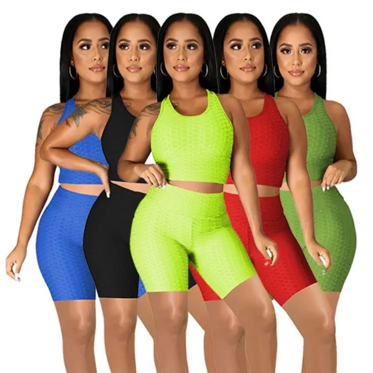 

High Quality OSINA Sleeveless kadin setleri Crop Top Short Pants 2 Piece Set Sport Two Piece Short Set Women Clothing