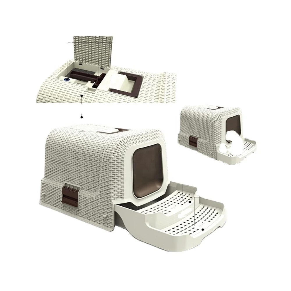 

hooded automatic cat litter box for cat cage toilet, Greyish white