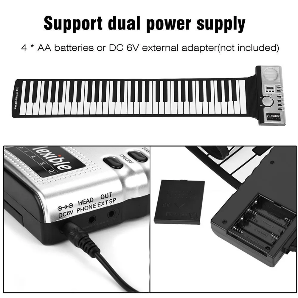
61 keys hand roll piano with trumpet children adult silicone keyboard enlightenment electronic piano 