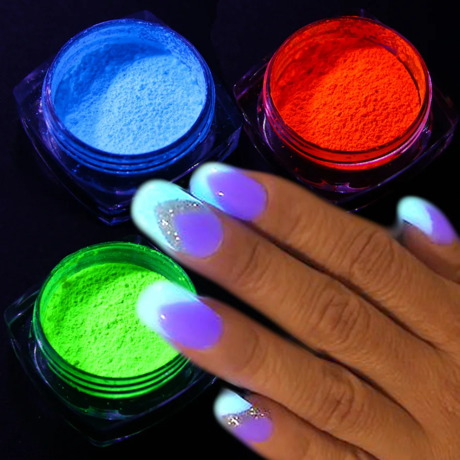 

Neon Phosphor Powder Nail Glitter Powder 13 Colors Dust Luminous PiGMent Fluorescent Powder Nail Glitters Glow in, Multicolor