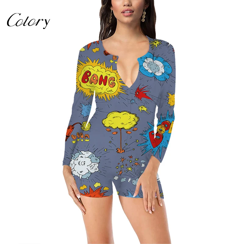 

Colory Fashion Design Printed Graffiti Plus Size Designer Onesie Woman Bodysuit, Picture shows
