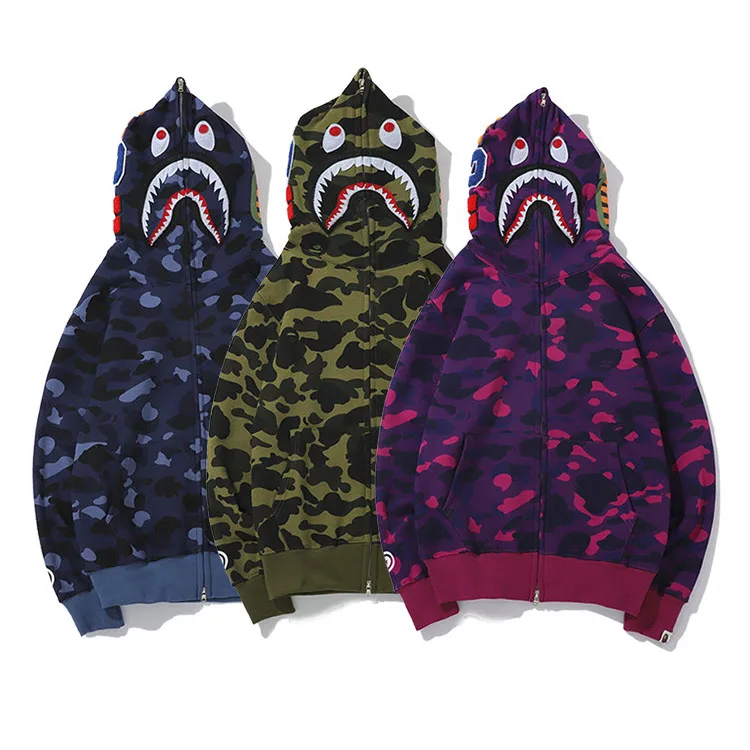 

Hot Classic Style Bathing Ape Bape Shark Mix Camo Full Zipper Hoodie Colorful Bape Jacket