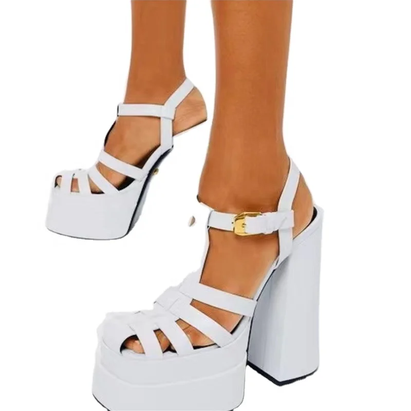 

The Best Popular designer sandals Sexy high heels Matching Waterproof Platform Round Head Strap salands, Black / white
