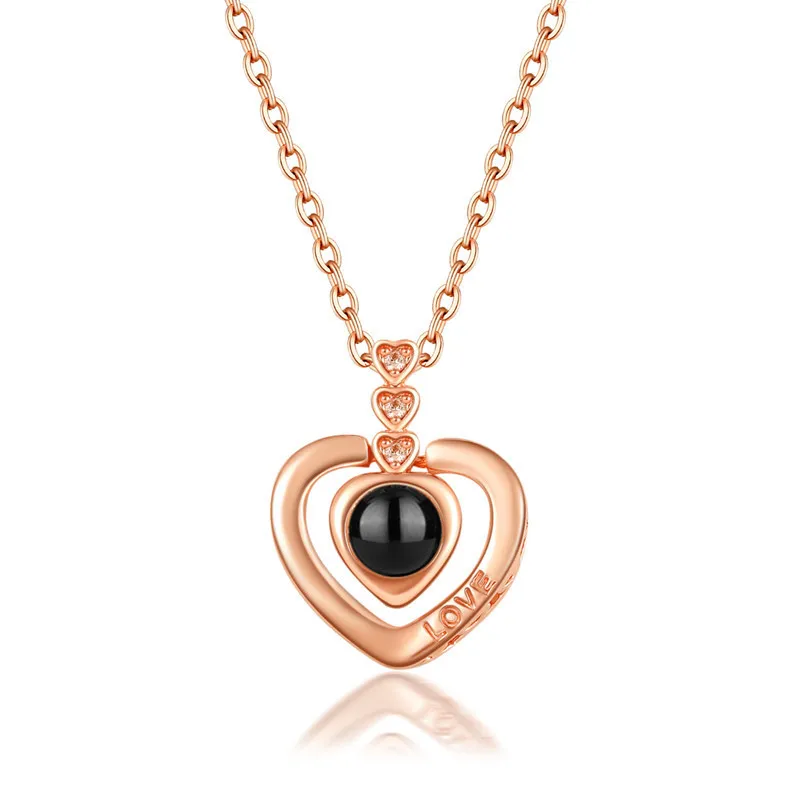 

Love Heart Crystal I Love You In 100 Languages Necklace Women, Picture