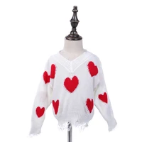 

2020 New Arrival Mommy and Me Heart-shaped Distressed Sweater customizable Valentine's Day Sweater