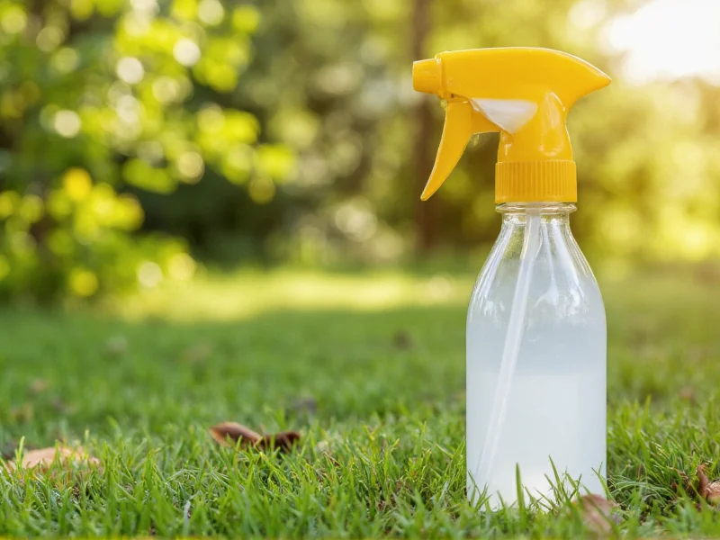 Homemade mosquito repellent spray bottle in garden setting