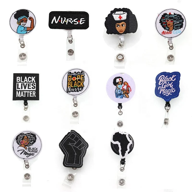 

free shipping 11 mix styles nursing black magical girl badge Holder felt Retractable Badge reel nurse accessories