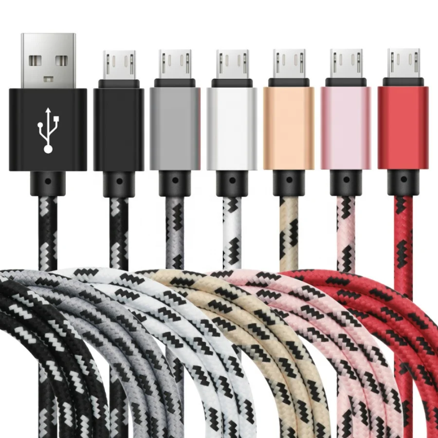 

Micro USB Cable 1M Usb Sync Data Charger Fabric Cables Fast Charging for Samsung HTC Android Cell Phones Usb Micro Wire, Black white pink red grey gold