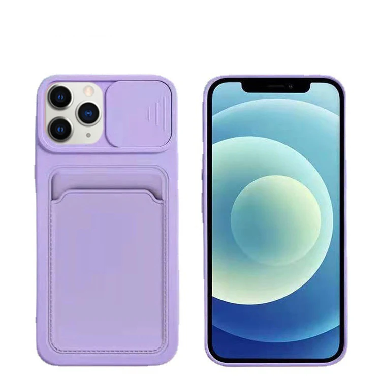 

Macaron Color TPU Liquid Push Slide Lens Camera ID Credlit Car Slots Back Cover For iPhone 12 11 Mini Pro Max X/XS XR Phone Case