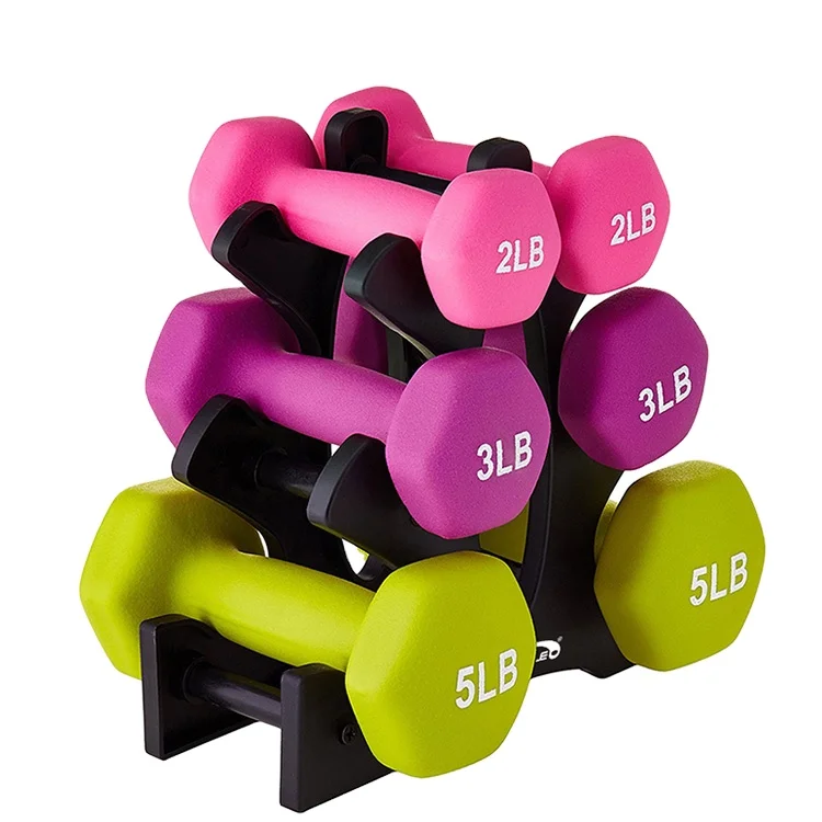 

Cheap wholesale Free Weight Neoprene Coated Hex Dumbbell Rack Set, Multi-color