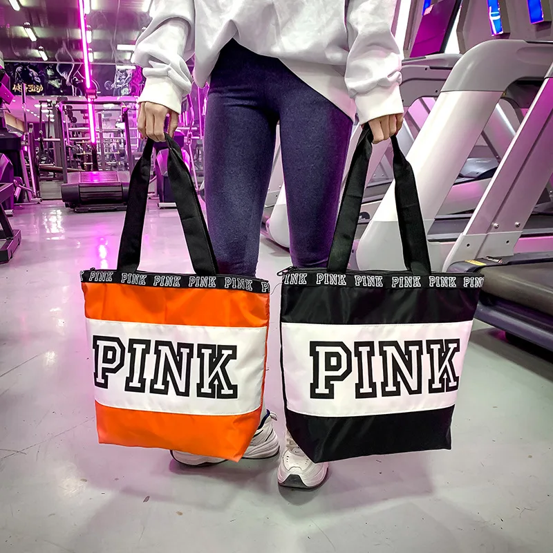 

Custom fashion logo foldable sport gym women mens waterproof travel duffel bag pink shopping Handbag, 6 colors