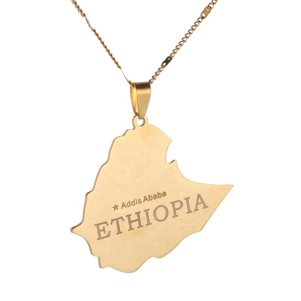 

Stainless Steel Map of Ethiopian Pendant Necklace Set Africa Gold Chain Necklace Map Jewelry