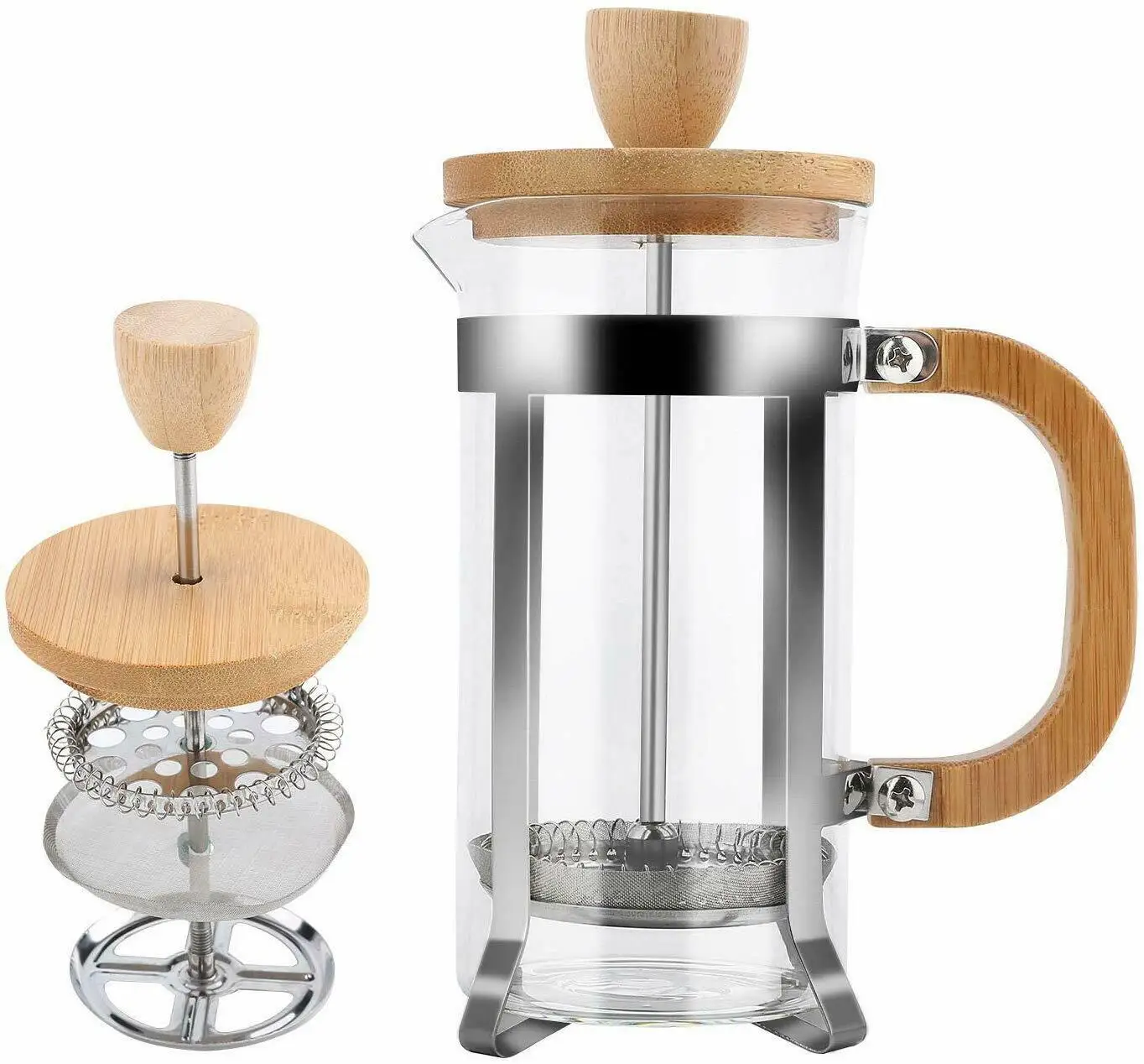 New Styles Glass Portable Bamboo French Press With Handle Glass Coffee Maker Heat Resistant Glass Tea Maker Set