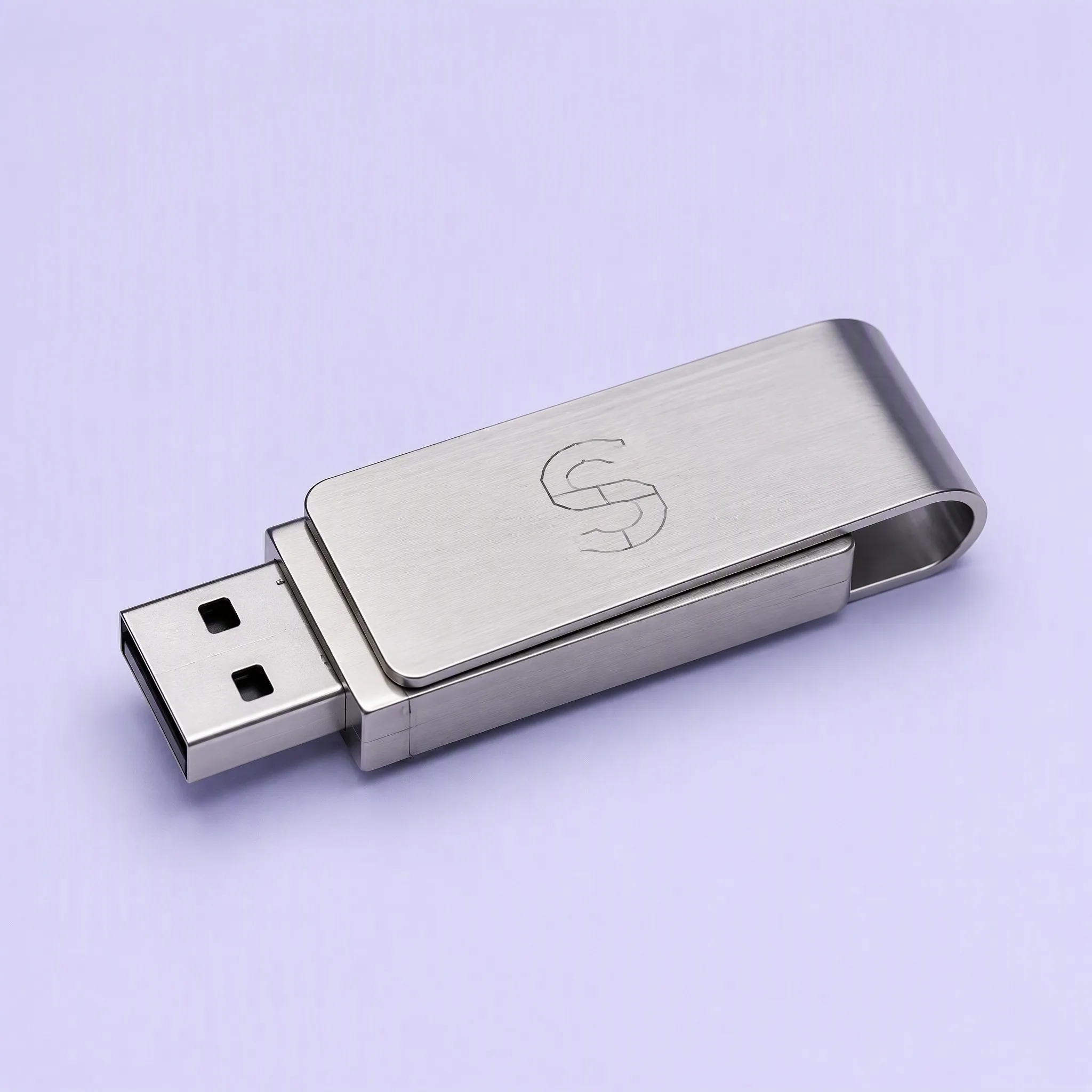 All-Metal Stainless Steel Unibody Swivel USB Flash Drive with Fine Geometric Engraving