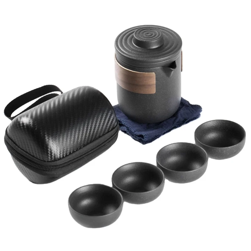 

small set portable coffee & tea sets one pot four cups tea pot set, Black