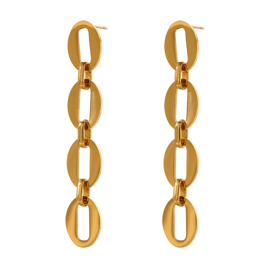 

JINYOU 1575 Stainless Steel Jewelry Long Metal Geometric Drop Dangle Earrings 18k Gold Plated for Women
