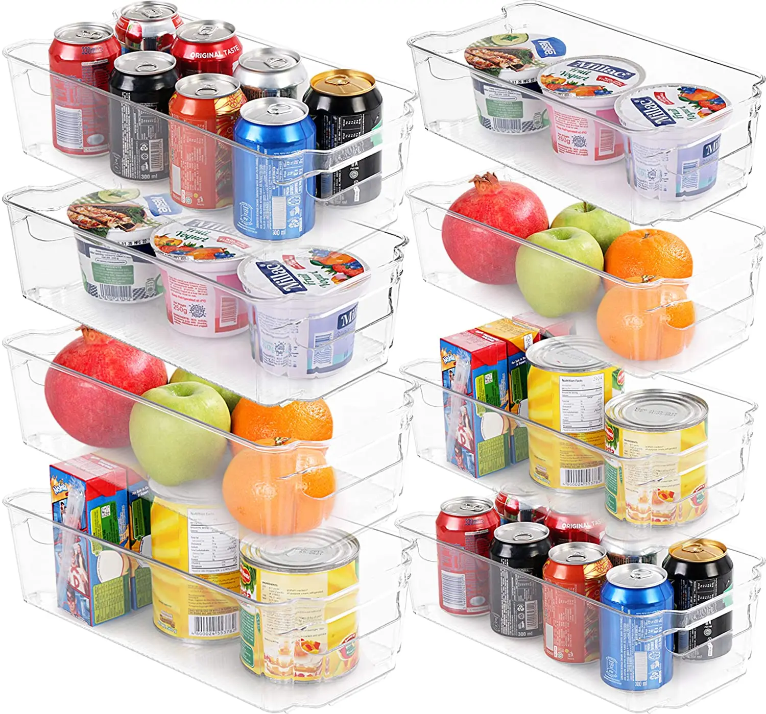 

437000 8 Pack Clear Plastic Storage Bins with Handle Stackable Food Fridge Storage Organizer, Transparent